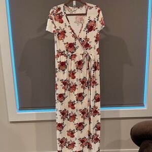 Floral Wrap Maxi Dress in Cream and Rust